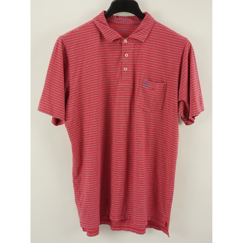 B Draddy Men's Large Short Sleeve Red Blue White Stripe Pocket‎ Golf Polo Shirt